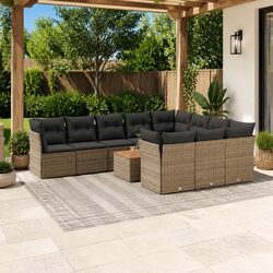 Garden Sofa Set 11 Piece Outdoor Furniture Grey Poly Rattan Modular Patio