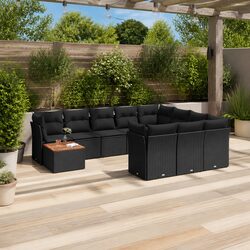 Outdoor Garden Sofa Set 11 Piece Patio Furniture Black Poly Rattan with Cushions