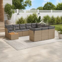 Garden Sofa Set 11 Piece Outdoor Furniture Patio Beige Poly Rattan with Cushions