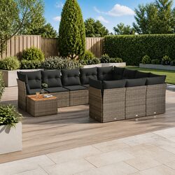 Garden Sofa Set 11 Piece Grey Poly Rattan Outdoor Furniture Patio Seating