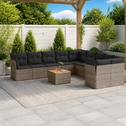 Garden Sofa Set 11 Piece Outdoor Furniture Poly Rattan Grey Patio Modular