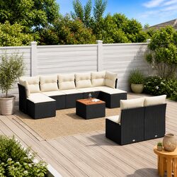 Garden Sofa Set 10 Piece Outdoor Furniture Black Poly Rattan Modular Patio