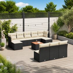Outdoor Garden Sofa Set 11 Piece Black Poly Rattan Patio Furniture with Storage