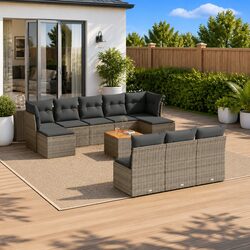 Garden Sofa Set 11 Piece Grey Poly Rattan Outdoor Furniture Patio Lounge with