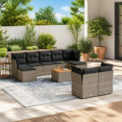 Garden Sofa Set 10 Piece Grey Poly Rattan Outdoor Furniture with Storage