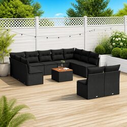 Garden Sofa Set 12 Piece Outdoor Furniture Black Poly Rattan Patio Lounge