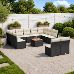 Garden Sofa Set 12 Piece Outdoor Patio Furniture Black Poly Rattan Modular