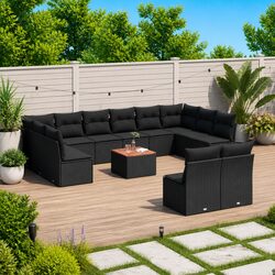 Garden Sofa Set 13 Piece Outdoor Furniture Black Poly Rattan Modular Patio