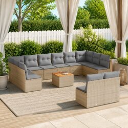Garden Sofa Set 13 Piece Outdoor Furniture Patio Beige Poly Rattan with Cushions