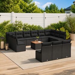 Garden Sofa Set 14 Piece Outdoor Furniture Patio Black Poly Rattan Modular