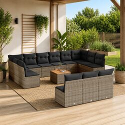 Garden Sofa Set 14 Piece Outdoor Furniture Grey Poly Rattan Patio Seating