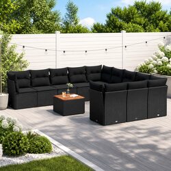 Garden Sofa Set 12 Piece Outdoor Furniture Black Poly Rattan Patio Seating