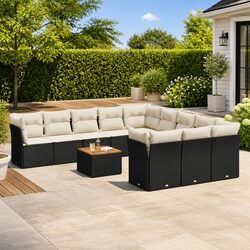 Garden Sofa Set 12 Piece Outdoor Patio Furniture Black Poly Rattan with Cushions
