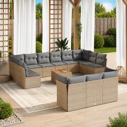 Garden Sofa Set 14 Piece Outdoor Furniture Patio Lounge Beige Poly Rattan