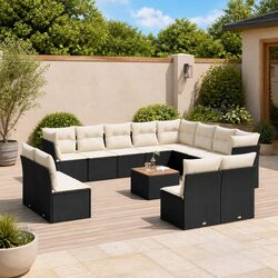 13 Piece Garden Sofa Set Black Poly Rattan Outdoor Furniture Patio Sectional