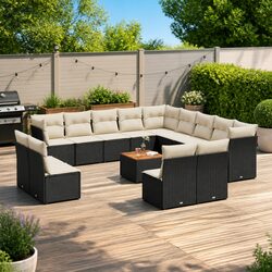 Garden Sofa Set 14 Piece Outdoor Patio Furniture Black Poly Rattan with Cushions