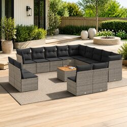 Garden Sofa Set 14 Piece Outdoor Furniture with Storage Cushions Grey Rattan