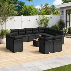 Garden Sofa Set 13 Piece Outdoor Furniture Black Poly Rattan Modular Patio