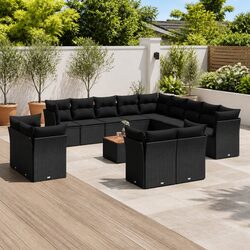 Garden Sofa Set 14 Piece Outdoor Patio Furniture Black Poly Rattan Modular