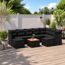 10 Piece Outdoor Garden Sofa Set with Storage Cushions Black Poly Rattan Patio