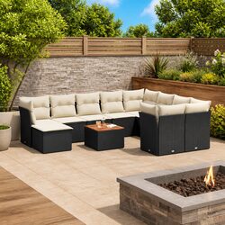 Garden Sofa Set 11 Piece Black Poly Rattan Outdoor Furniture Patio Cushions