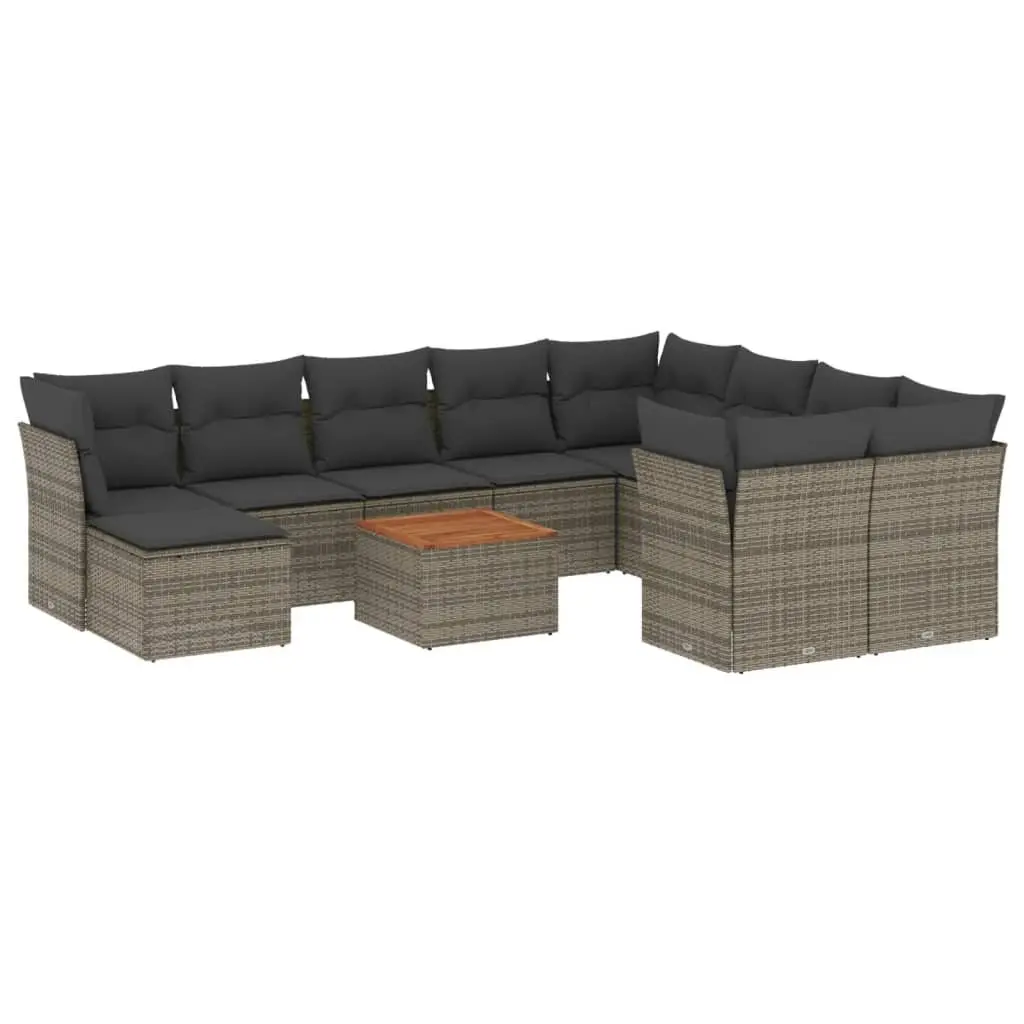 11 Piece Outdoor Garden Sofa Set Grey Poly Rattan Patio Furniture with Storage