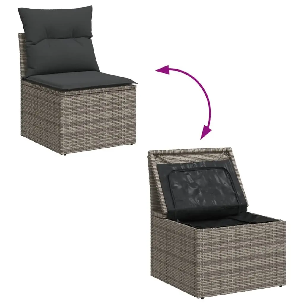 11 Piece Outdoor Garden Sofa Set Grey Poly Rattan Patio Furniture with Storage