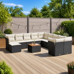 Garden Sofa Set 12 Piece Outdoor Furniture Black Poly Rattan Patio Lounge