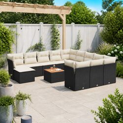 Garden Sofa Set 13 Piece Outdoor Furniture Black Poly Rattan Modular Patio