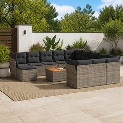 Garden Sofa Set 13 Piece Outdoor Furniture Grey Poly Rattan with Cushions