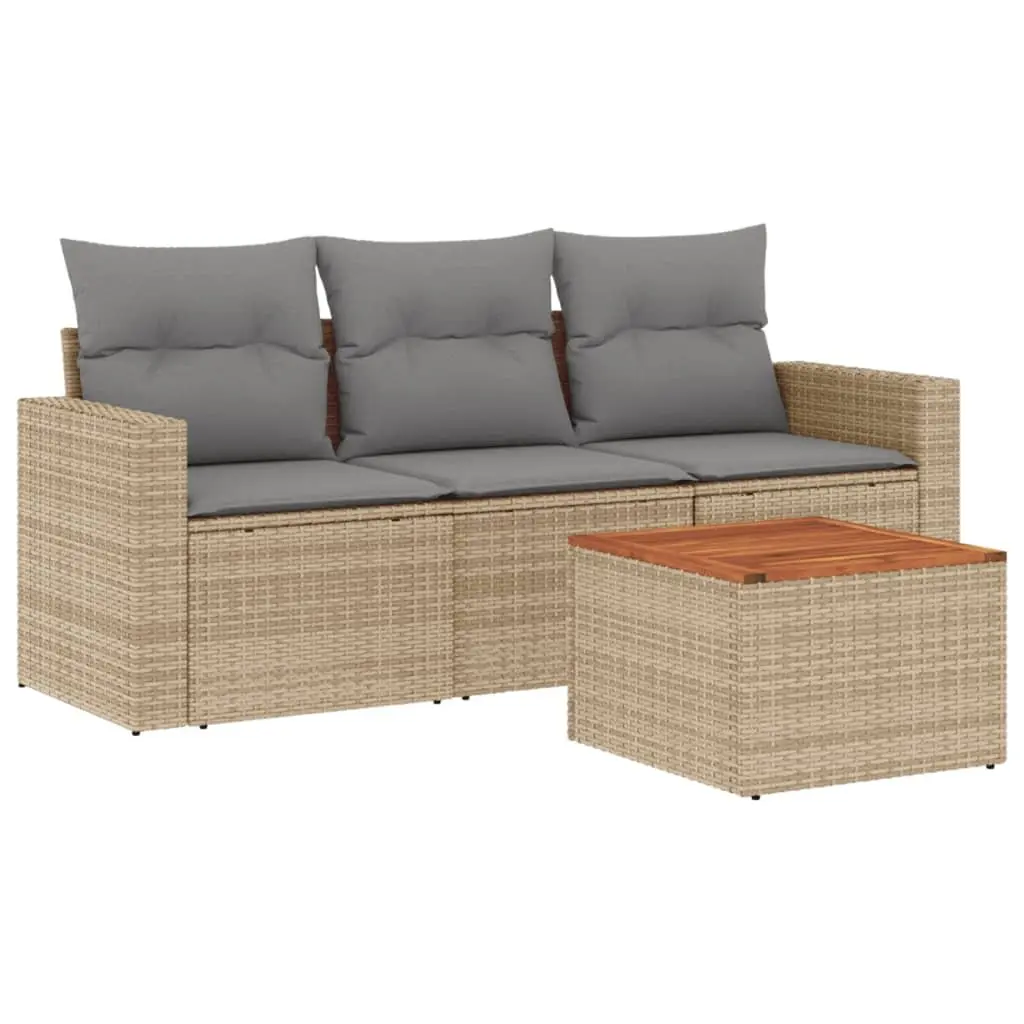 4 Piece Outdoor Garden Sofa Set with Storage Cushions Beige Poly Rattan
