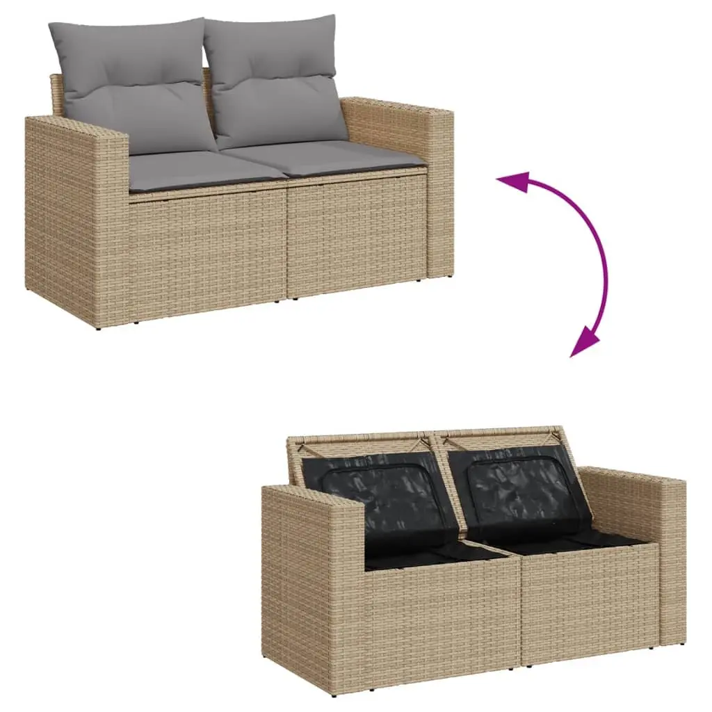 4 Piece Outdoor Garden Sofa Set with Storage Cushions Beige Poly Rattan