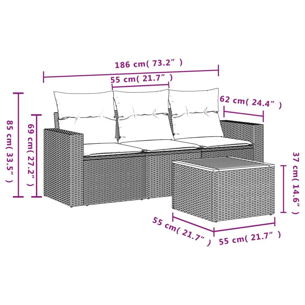 4 Piece Outdoor Garden Sofa Set with Storage Cushions Beige Poly Rattan