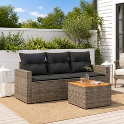 4 Piece Outdoor Garden Sofa Set with Storage Cushions Grey Poly Rattan Furniture