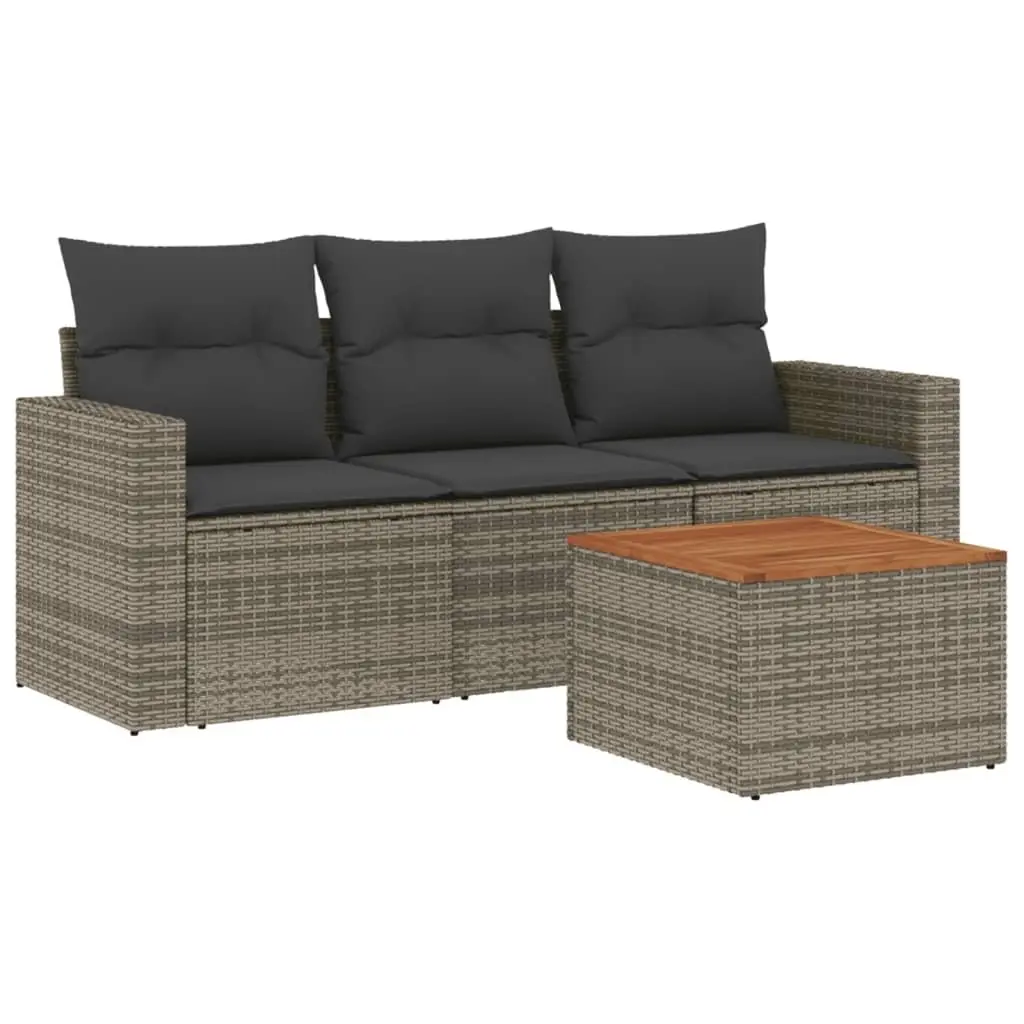 4 Piece Outdoor Garden Sofa Set with Storage Cushions Grey Poly Rattan Furniture