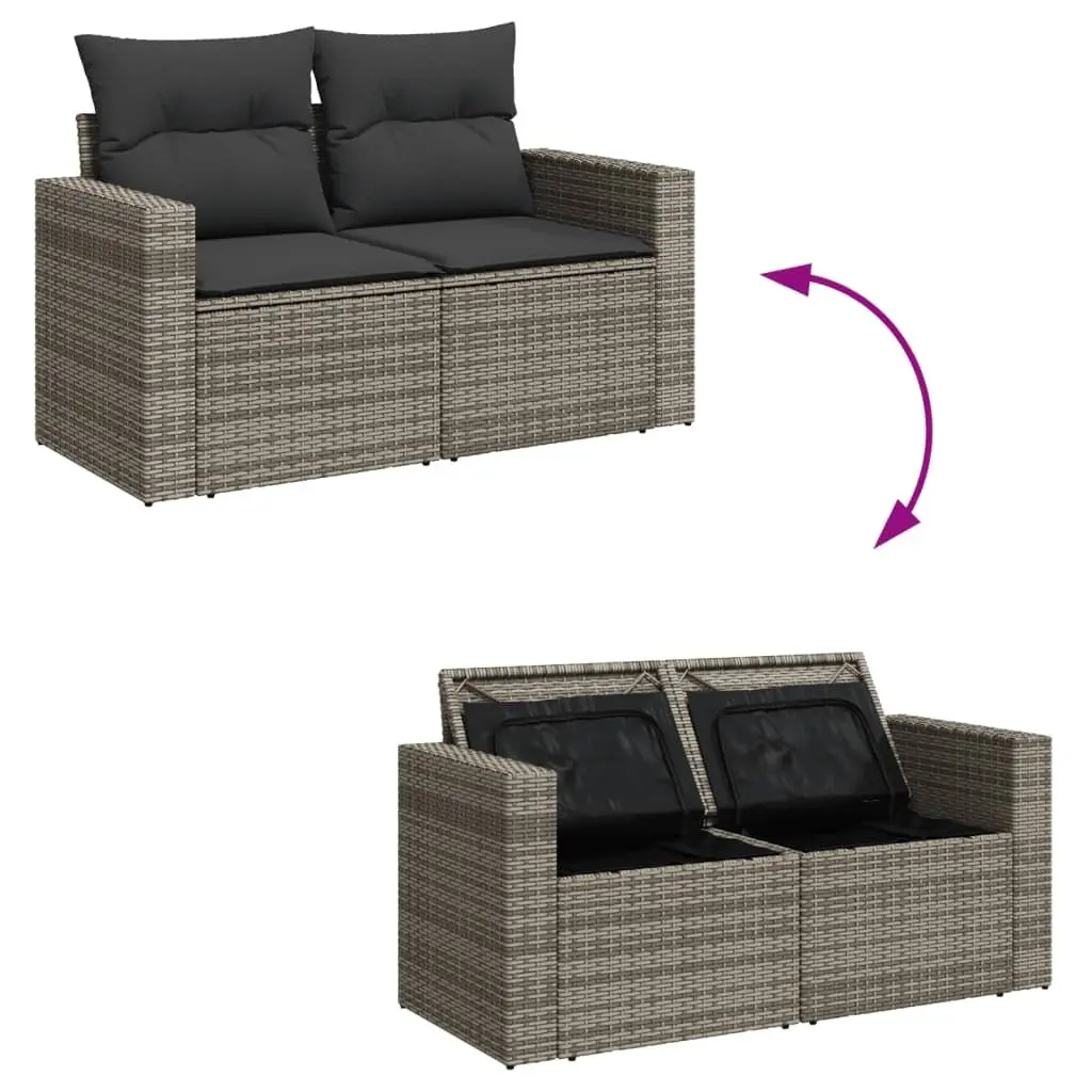 4 Piece Outdoor Garden Sofa Set with Storage Cushions Grey Poly Rattan Furniture