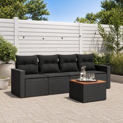 5 Piece Garden Sofa Set Outdoor Furniture Black Poly Rattan Patio Lounge with