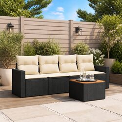 5 Piece Outdoor Garden Sofa Set Black Poly Rattan Patio Furniture with Cushions