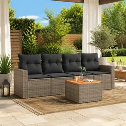 Garden Sofa Set 5 Piece Outdoor Furniture Grey Poly Rattan Modular Patio Lounge