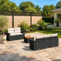 Outdoor Garden Sofa Set 6 Piece Black Poly Rattan Patio Furniture with Cushions
