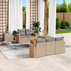 Garden Sofa Set 6 Piece Outdoor Furniture Beige Poly Rattan Patio Sectional