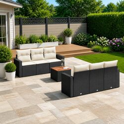 Garden Sofa Set 7 Piece Outdoor Furniture Black Poly Rattan Patio Lounge with