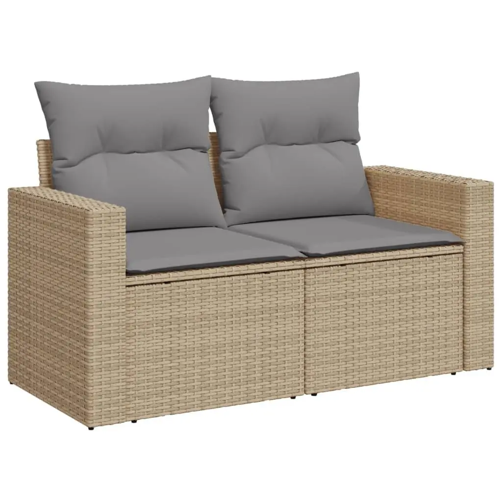7 Piece Garden Sofa Set Outdoor Furniture Beige Poly Rattan Patio Sectional