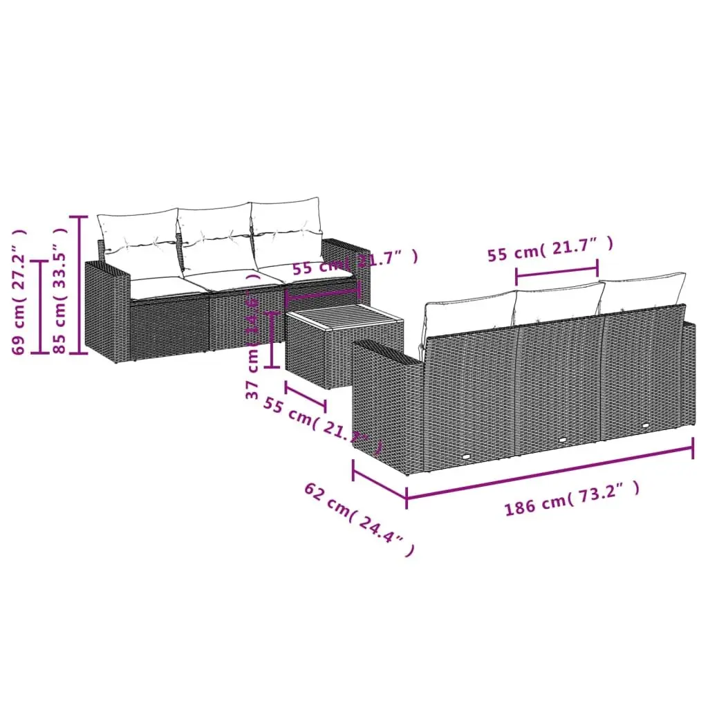 7 Piece Garden Sofa Set with Storage Cushions Grey Outdoor Furniture Patio