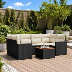 7 Piece Garden Sofa Set Black Poly Rattan Outdoor Furniture with Storage