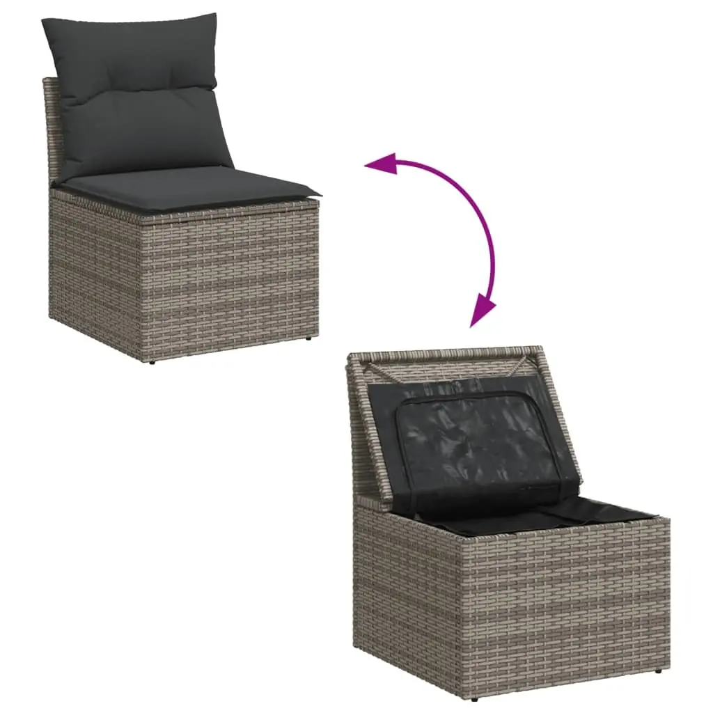 7 Piece Outdoor Garden Sofa Set Grey Poly Rattan Patio Furniture with Cushions