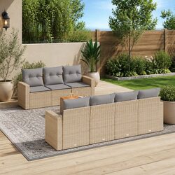 Garden Sofa Set 8 Piece Outdoor Furniture Beige Poly Rattan Patio Seating with