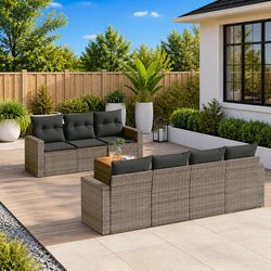 Garden Sofa Set 8 Piece Outdoor Furniture Patio Rattan Seating Grey Modular