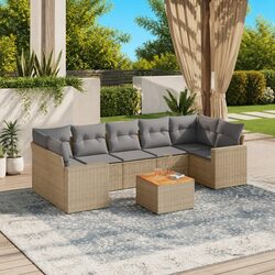 Garden Sofa Set 8 Piece Outdoor Furniture Patio Beige Poly Rattan with Cushions