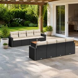 9 Piece Garden Sofa Set with Cushions Black Outdoor Furniture Patio Sectional